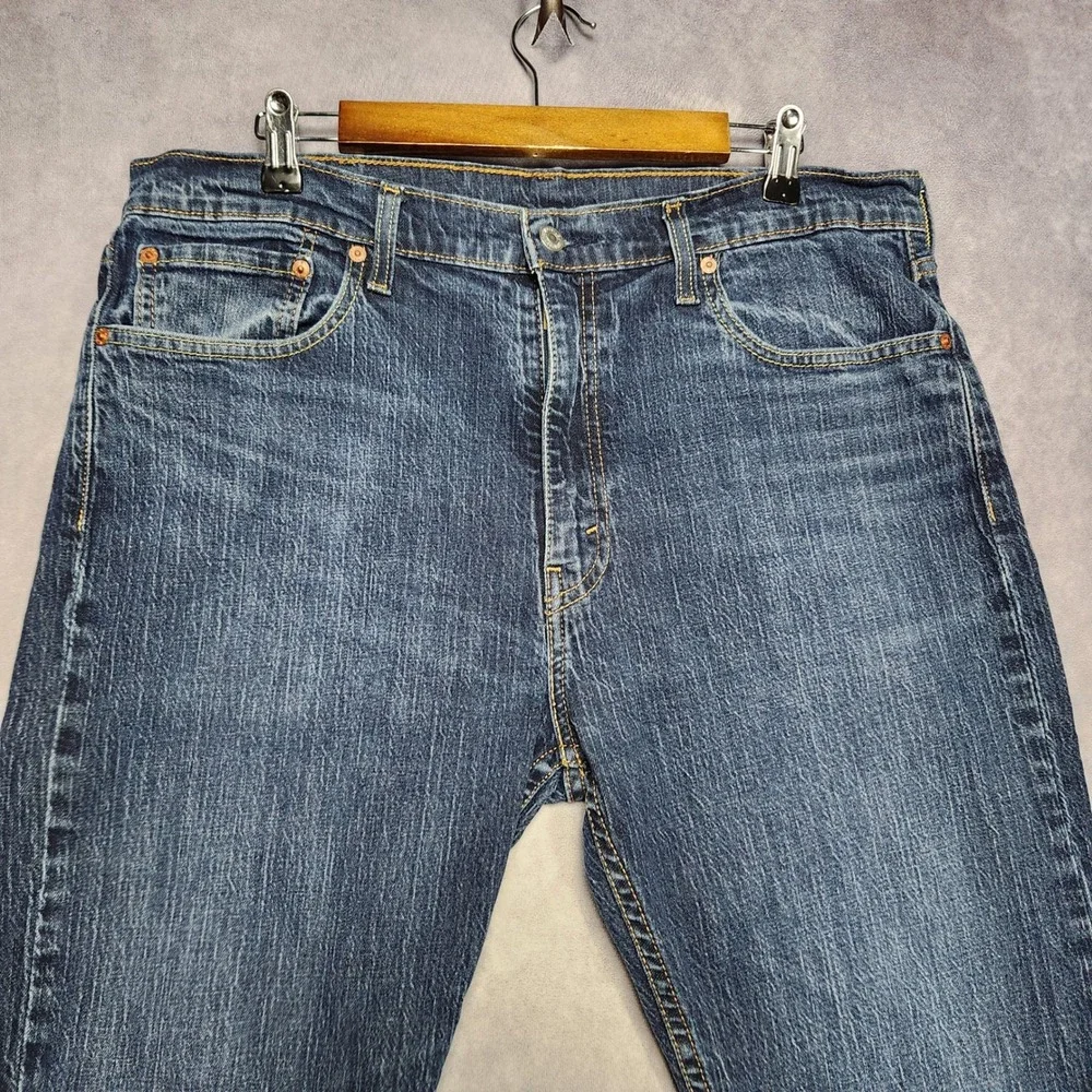 Levis 502 Regular Taper Mens Jeans size 36 38x32 Dark Wash Blue Stretch - Picture 4 of 16